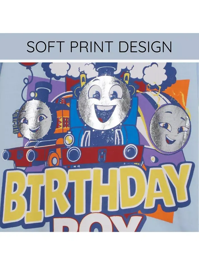 Футболка для мальчиков с металлизированным принтом "Birthday" Thomas & Friends — изображение 5 из 5, бледный синий