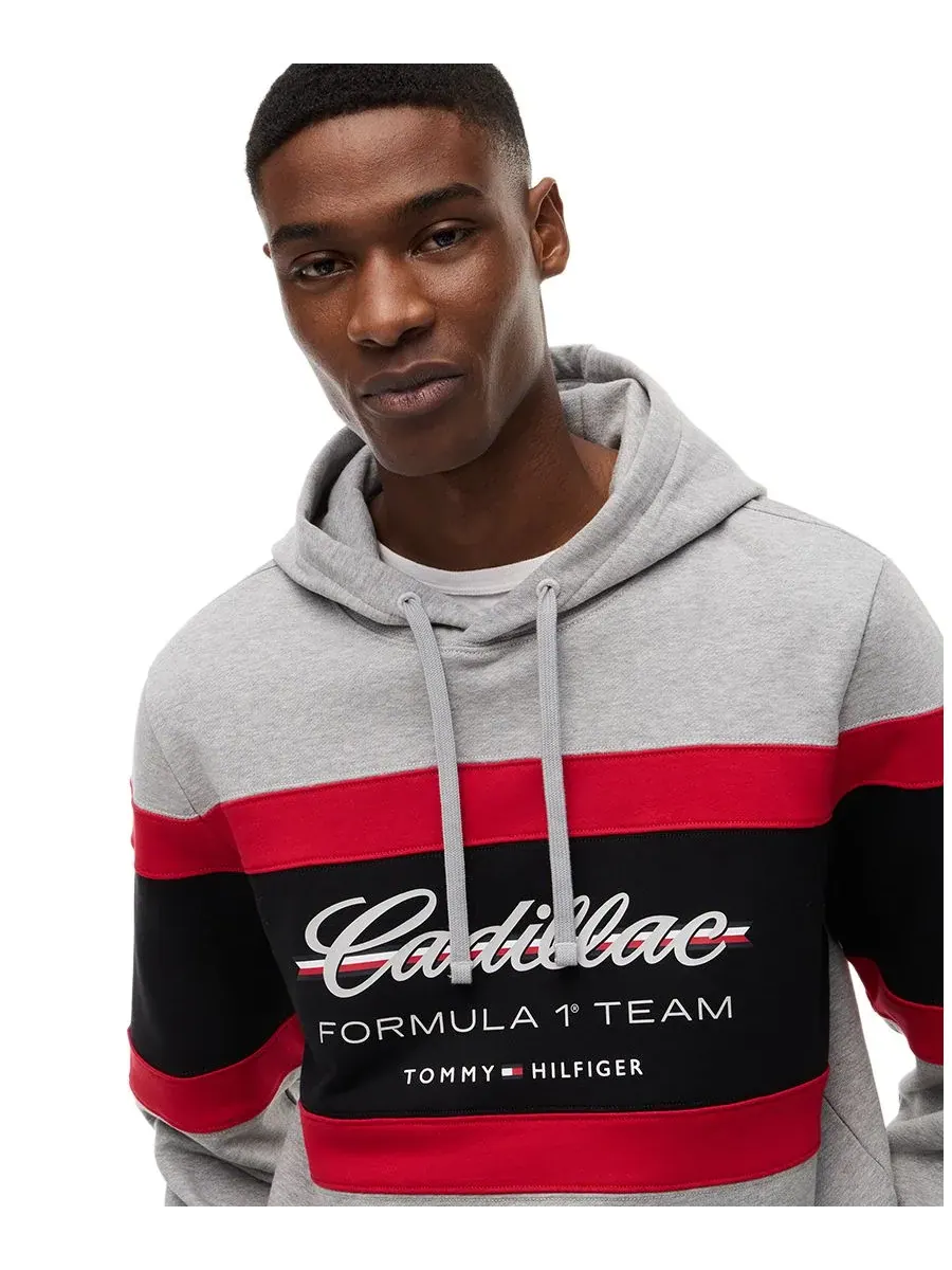 Мужская толстовка с капюшоном и декоративными панелями Cadillac F1 Tommy Hilfiger — изображение 3 из 4, светлый серый