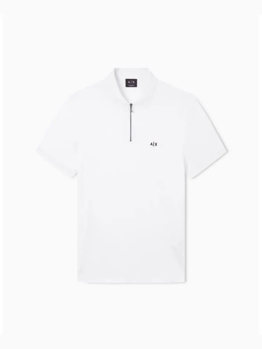 Мужская рубашка-поло с коротким рукавом и застежкой-молнией A|X Armani Exchange — изображение 2 из 5, белый