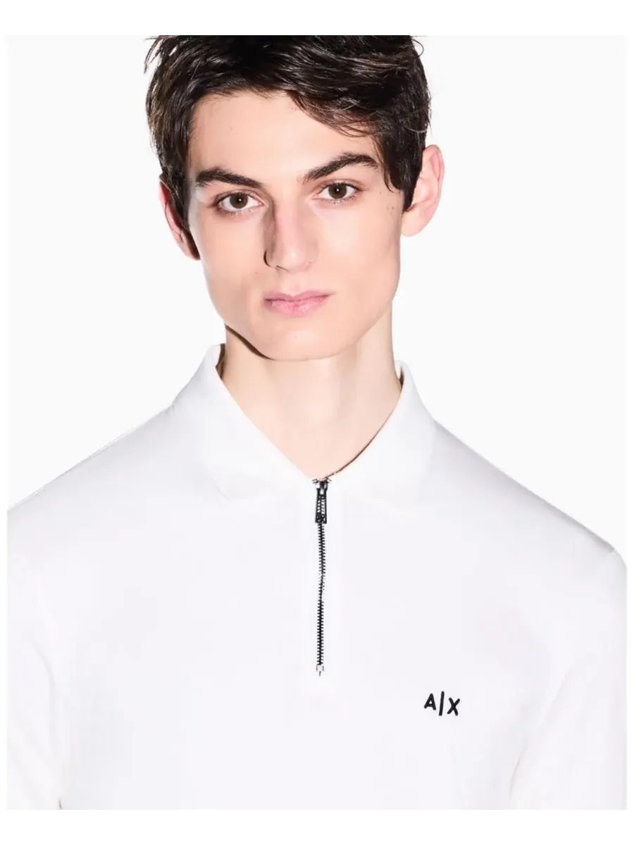Мужская рубашка-поло с коротким рукавом и застежкой-молнией A|X Armani Exchange — изображение 4 из 5, белый