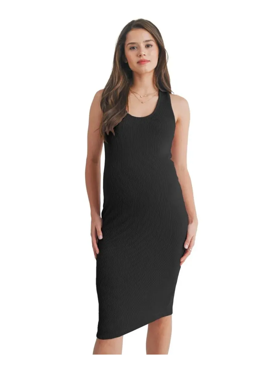 Платье для беременных из рибаны без рукавов, модель Maternity Ribbed Sleeveless Bodycon Tank Dress — изображение 1 из 4