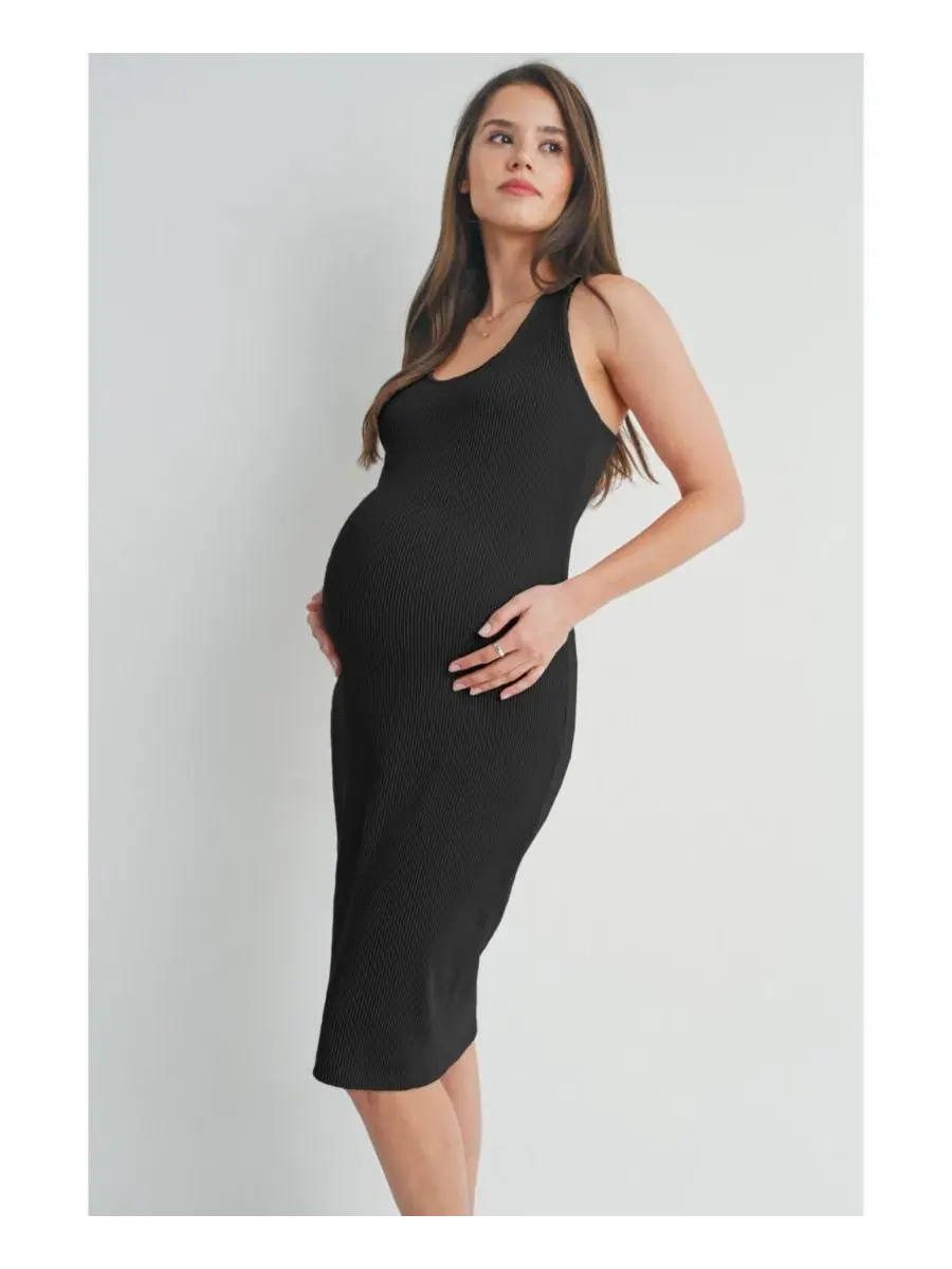 Платье для беременных из рибаны без рукавов, модель Maternity Ribbed Sleeveless Bodycon Tank Dress — изображение 2 из 4