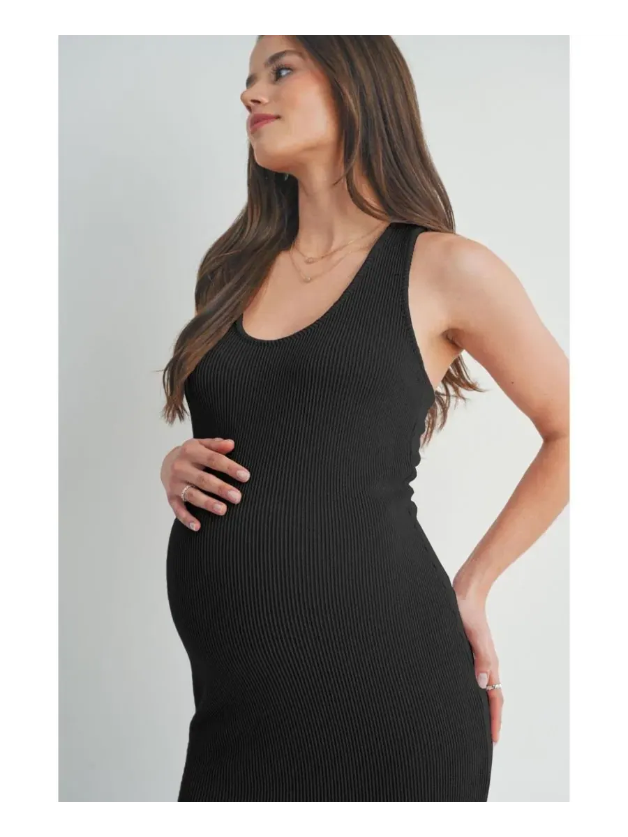 Платье для беременных из рибаны без рукавов, модель Maternity Ribbed Sleeveless Bodycon Tank Dress — изображение 4 из 4
