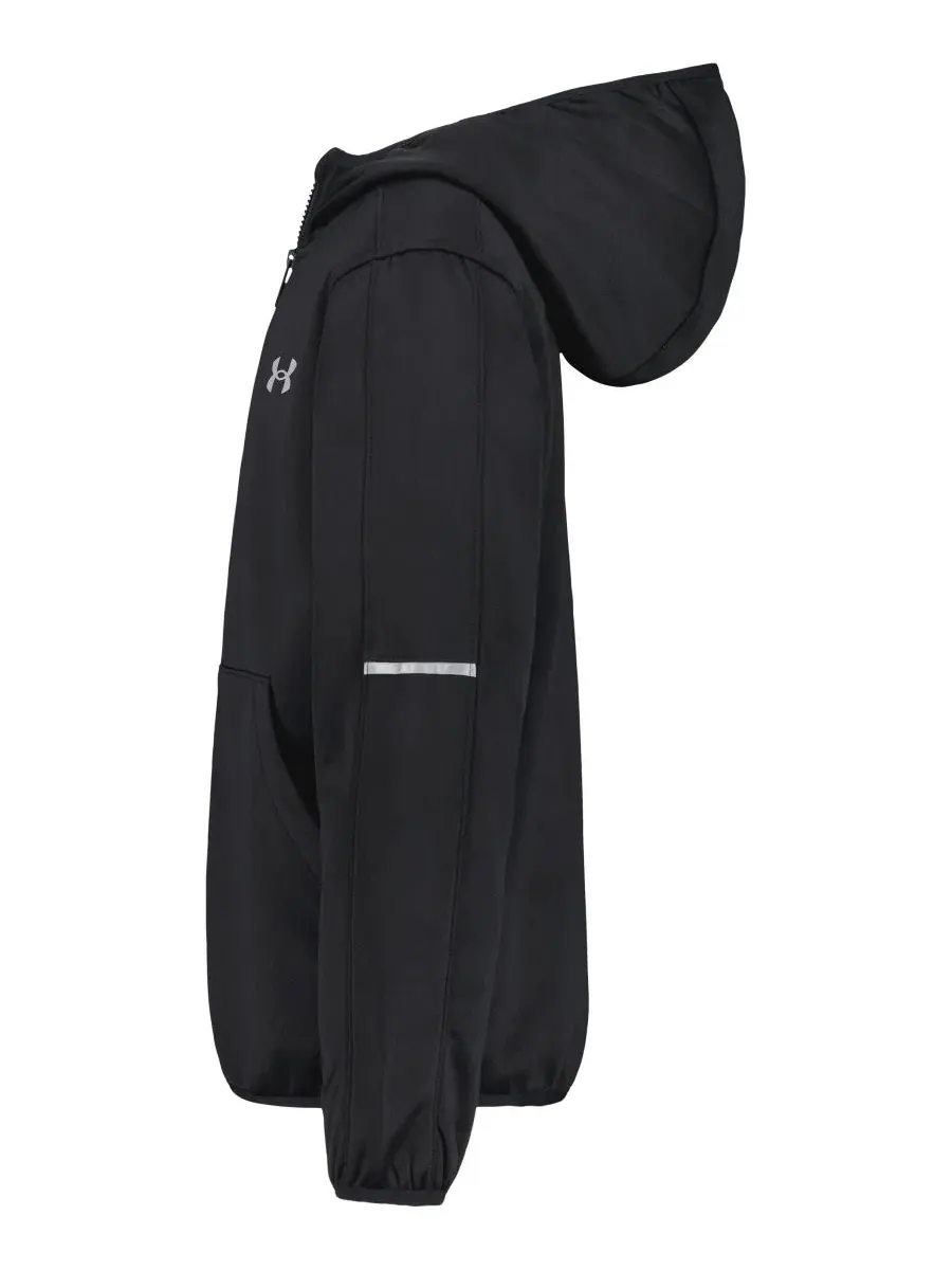 Ветрозащитная куртка с капюшоном, молнией, длинным рукавом, модель Solid Logo Full-Zip Windproof — изображение 3 из 7, черный