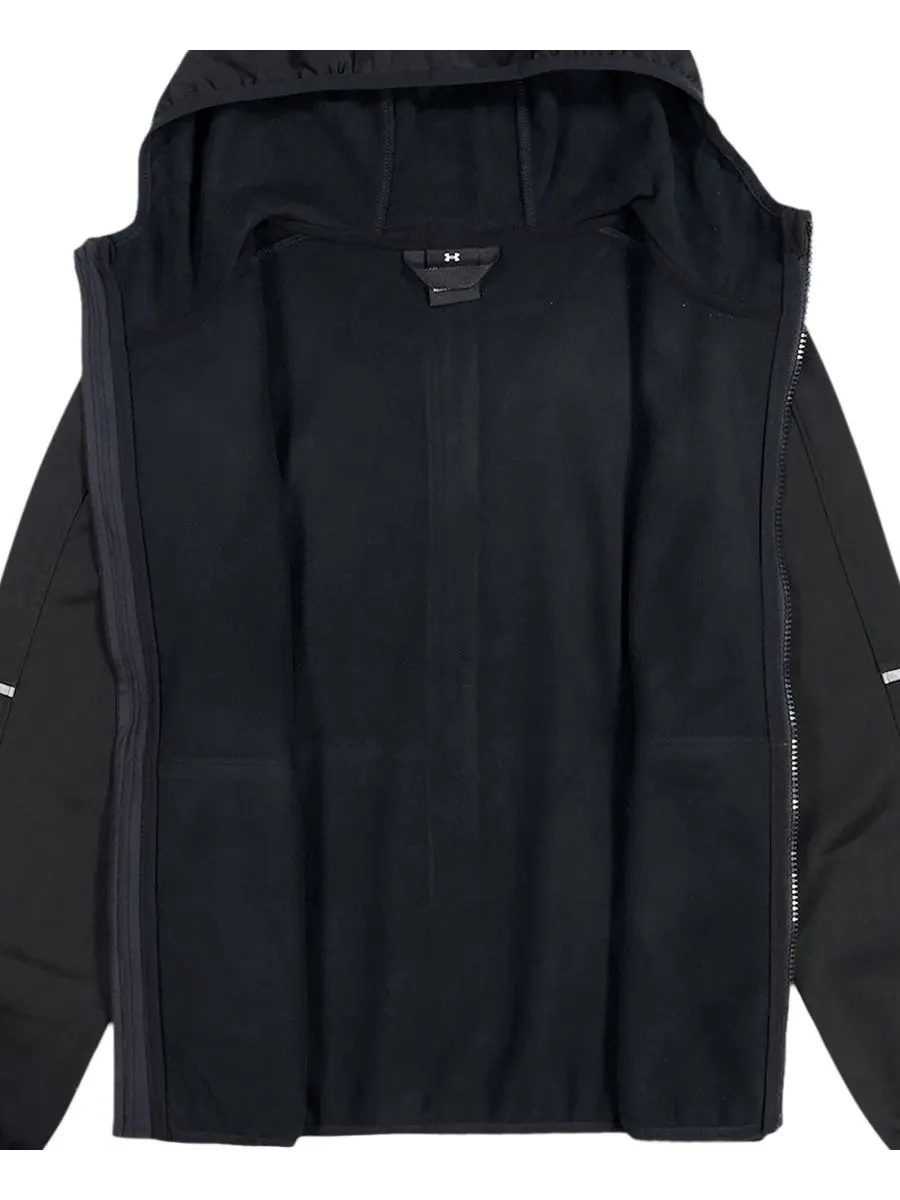 Ветрозащитная куртка с капюшоном, молнией, длинным рукавом, модель Solid Logo Full-Zip Windproof — изображение 4 из 7, черный