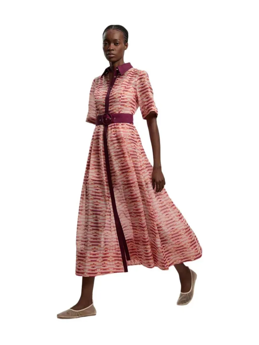 Платье-рубашка миди с коротким рукавом Geo Print Karen Millen — изображение 1 из 7, мульти