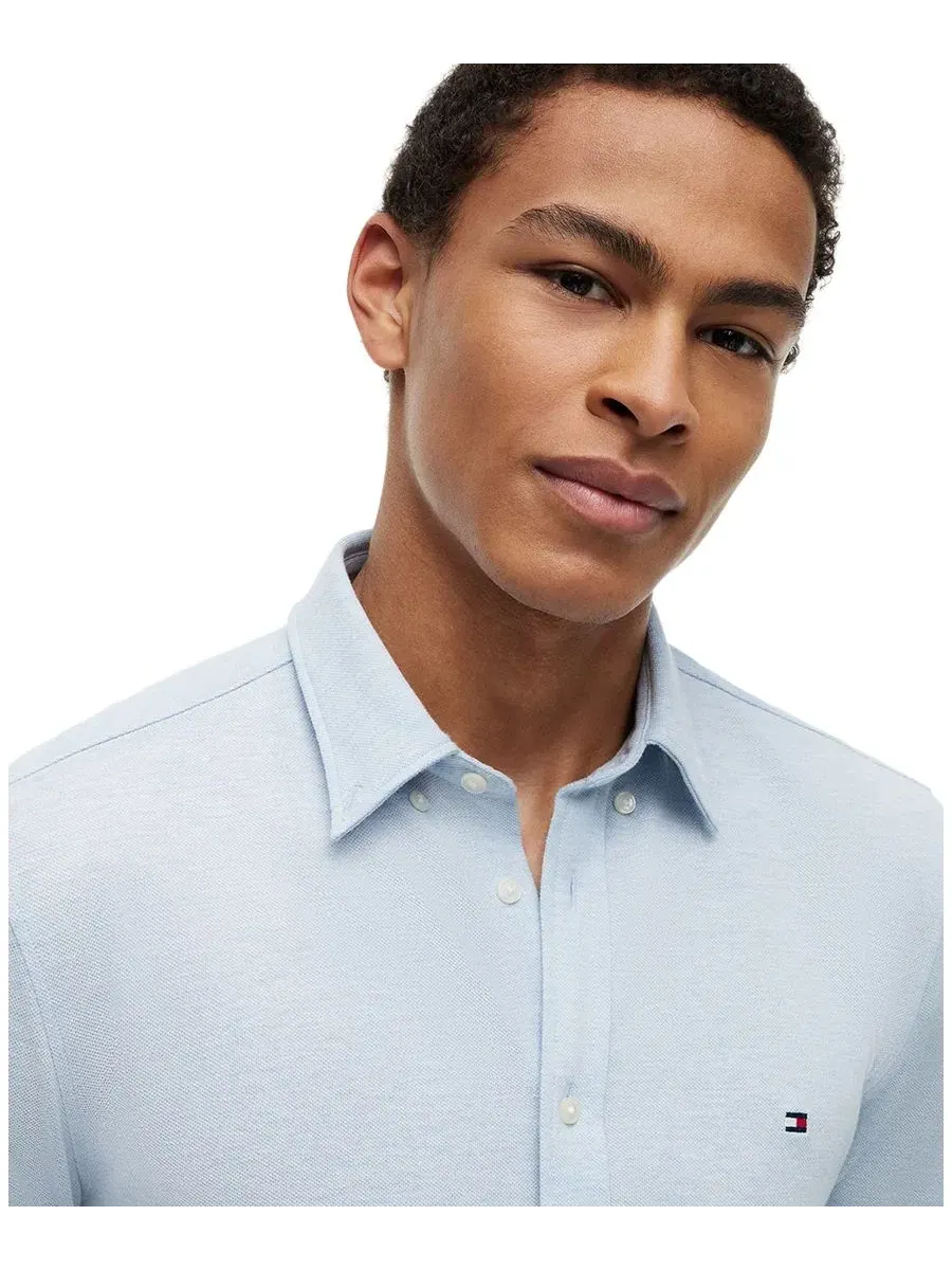 Рубашка поло с длинным рукавом, модель Textured Knit Featherweight Tommy Hilfiger — изображение 3 из 4, светлый синий