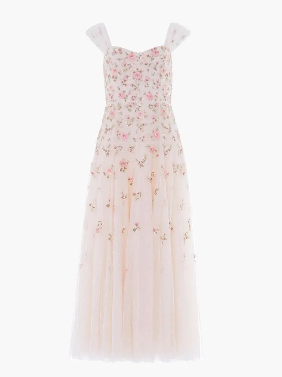 Платье в пол Mayflower Ditsy Ankle Gown Needle & Thread — изображение 3 из 4, бежевый
