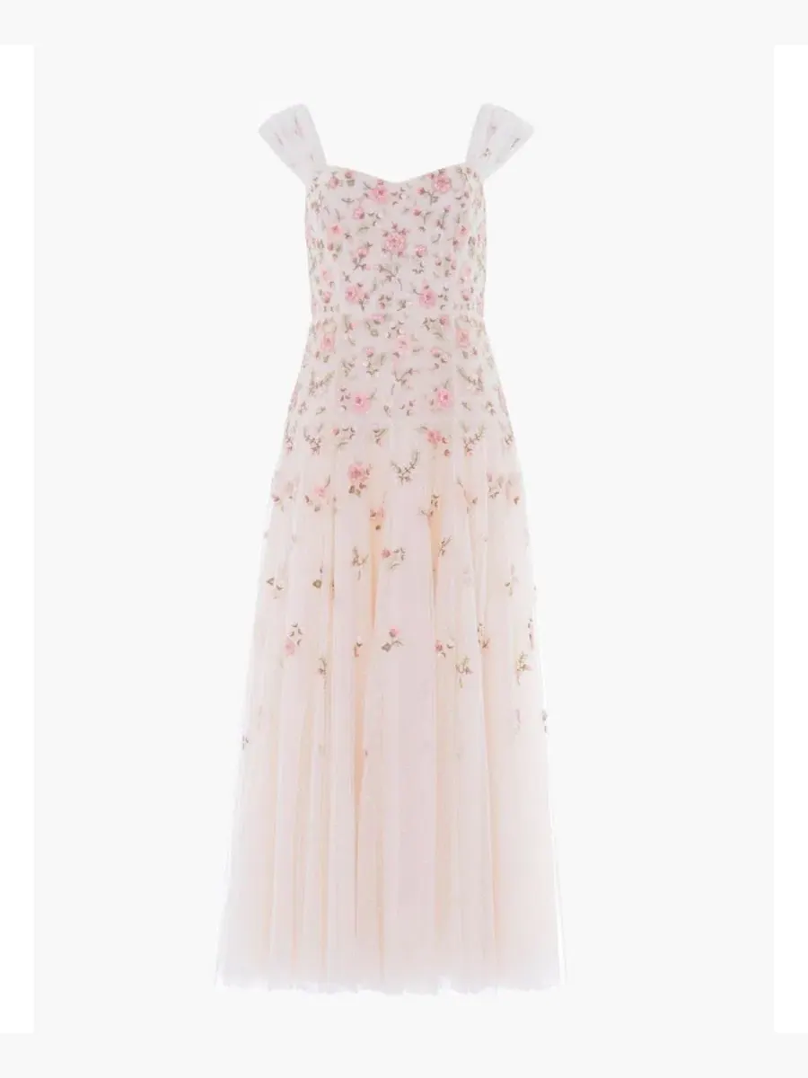 Платье в пол Mayflower Ditsy Ankle Gown Needle & Thread — изображение 4 из 4, бежевый