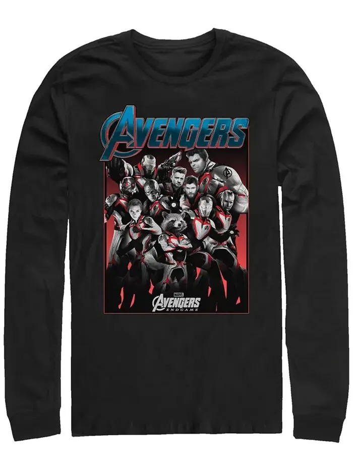 Мужской постер Marvel Avengers Endgame в оттенках серого, футболка с длинным рукавом Fifth Sun — изображение 1 из 1, черный