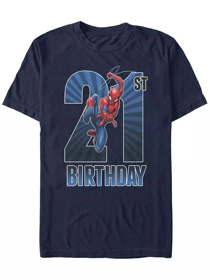 Мужская футболка с коротким рукавом Marvel Spider-Man Swinging 21st Birthday Fifth Sun — изображение 1 из 1, темно-синий