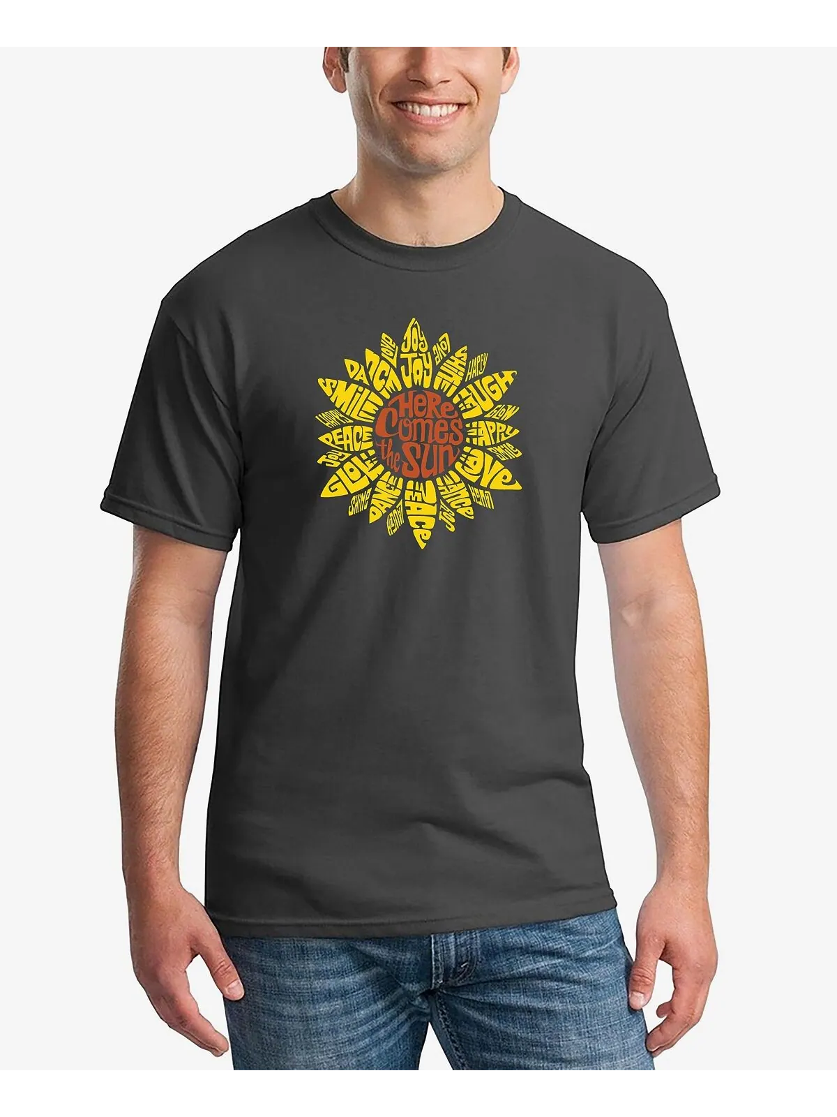 Мужская футболка с короткими рукавами и надписью sunflower word art LA Pop Art — изображение 1 из 3, темный серый