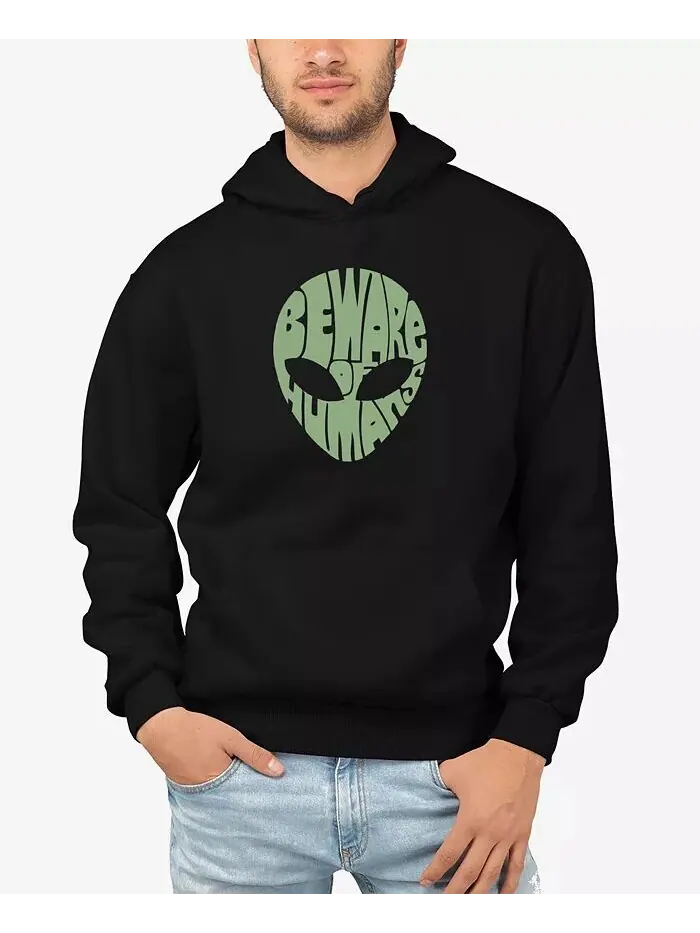 Мужская толстовка с капюшоном Beware of Humans Word Art LA Pop Art — изображение 1 из 3, черный