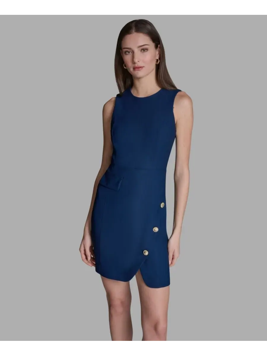 Женское асимметричное платье-футляр из саржи с круглым вырезом BCBG — изображение 2 из 5, индиго