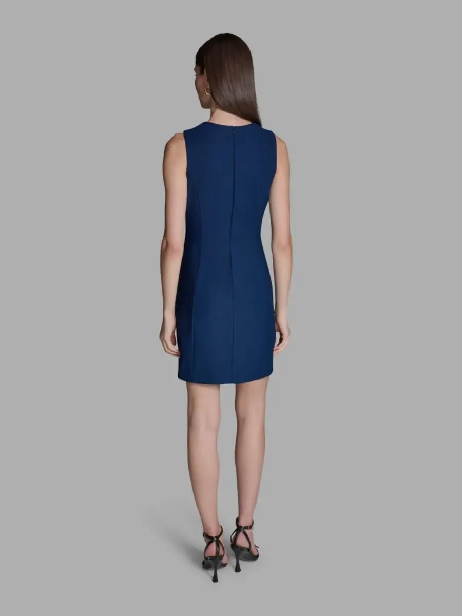 Женское асимметричное платье-футляр из саржи с круглым вырезом BCBG — изображение 5 из 5, индиго
