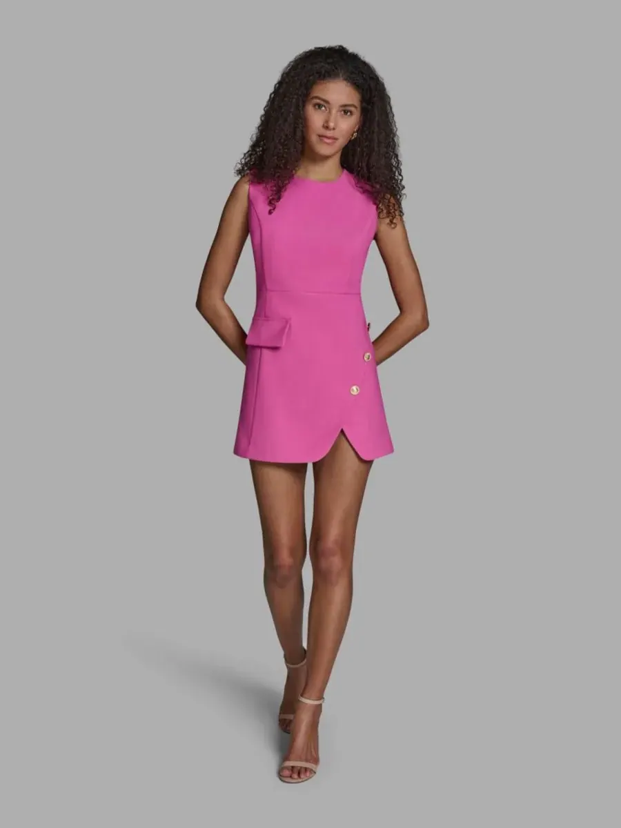Женское асимметричное платье-футляр из саржи с круглым вырезом BCBG — изображение 1 из 5, розовый