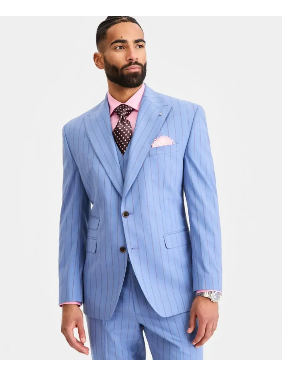 Tayion Collection Мужской классический костюм в синюю полоску, состоящий из двух частей: пиджака и