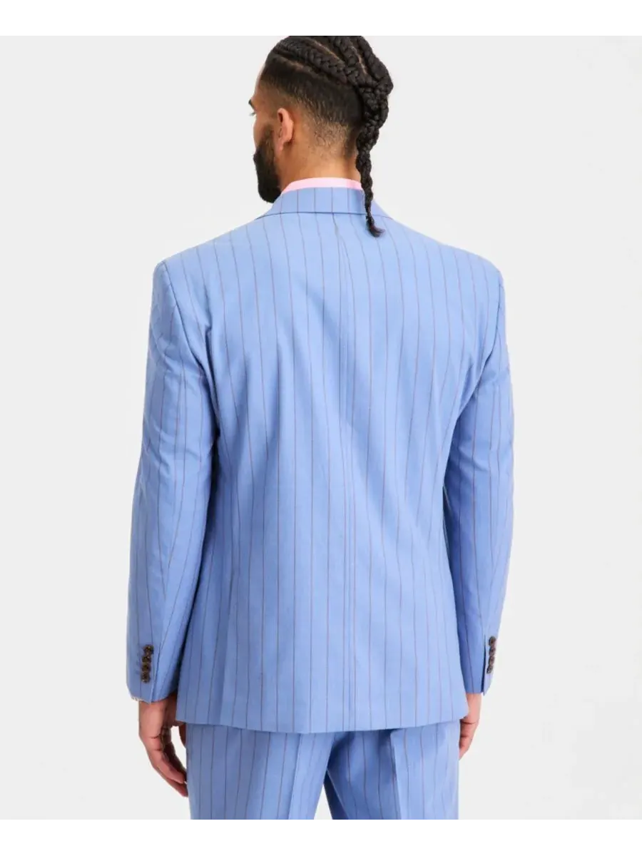 Tayion Collection Мужской классический костюм в синюю полоску, состоящий из двух частей: пиджака и — изображение 4 из 5