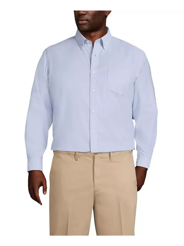 Рубашка классического кроя Big & Tall из не требующей глажки ткани Supima Oxford однотонная Lands' — изображение 1 из 3