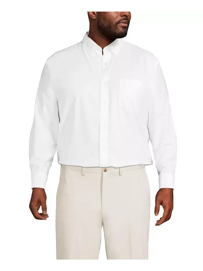 Рубашка классического кроя Big & Tall из не требующей глажки ткани Supima Oxford однотонная Lands' — изображение 1 из 3
