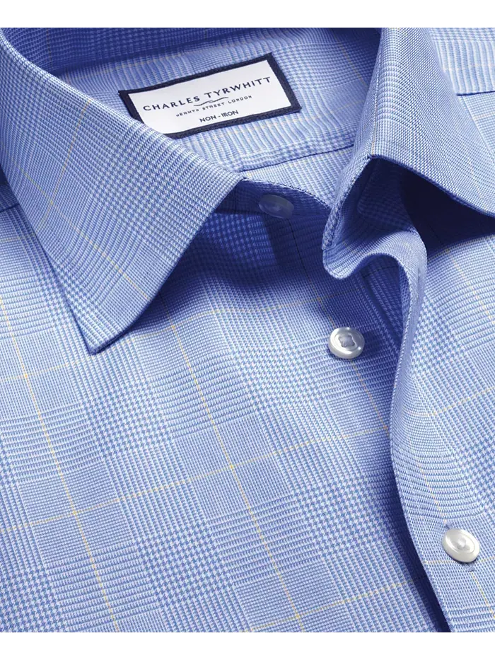 Мужская классическая рубашка Glen Plaid с эффектом "нон-айрон" и зауженным кроем Charles Tyrwhitt — изображение 5 из 5, синий