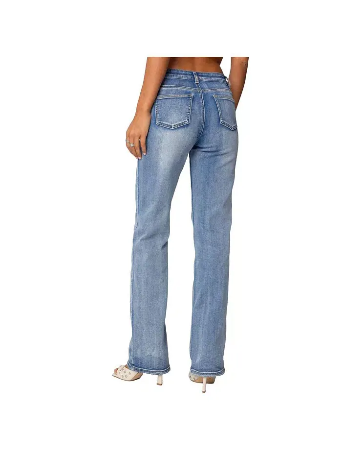Женские джинсы Boot Cut с эффектом потертости и низкой посадкой Edikted — изображение 5 из 5, синий