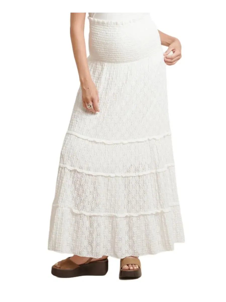 Юбка-макси с рюшами Florence Skirt NOM Maternity — изображение 1 из 5, белый