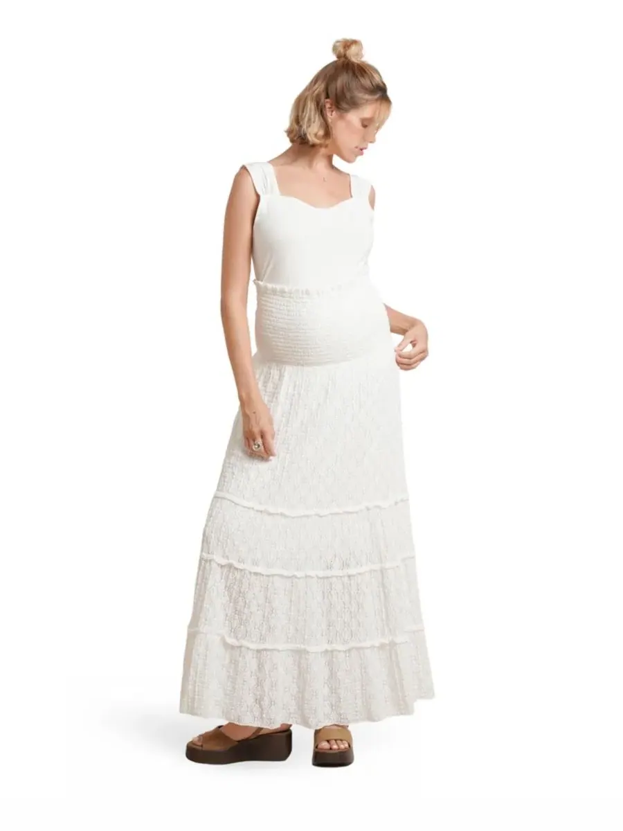 Юбка-макси с рюшами Florence Skirt NOM Maternity — изображение 2 из 5, белый