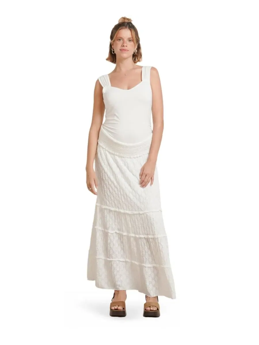 Юбка-макси с рюшами Florence Skirt NOM Maternity — изображение 3 из 5, белый