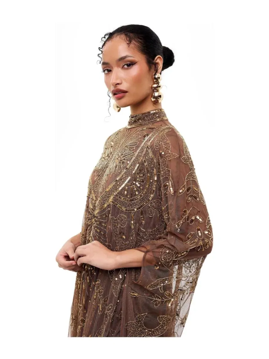 Платье макси с пайетками, модель Embellished Sequins Gown BEAUUT — изображение 2 из 4, шоколад