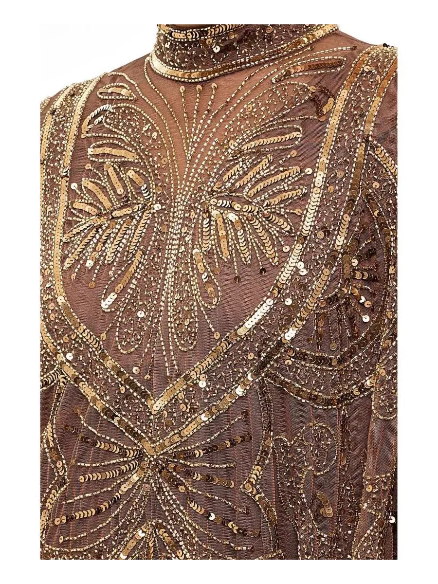 Платье макси с пайетками, модель Embellished Sequins Gown BEAUUT — изображение 3 из 4, шоколад