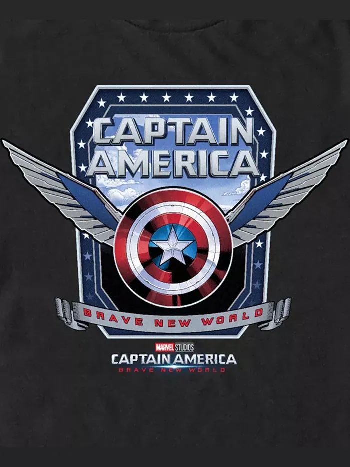 Мужская футболка с коротким рукавом Captain America Shield Wings Marvel — изображение 3 из 3, черный