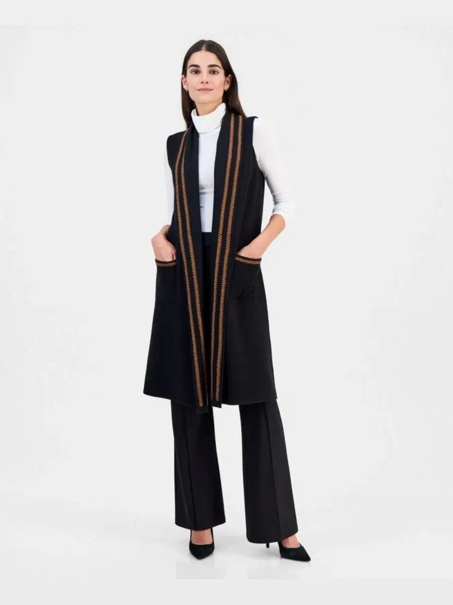Кардиган без рукавов с отделкой випстitch, модель Whipstitch Sleeveless Open-Front T Tahari