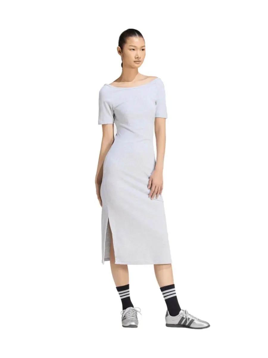Платье женское с мелкой рифленой текстурой, с коротким рукавом, Logo Ribbed Dress adidas