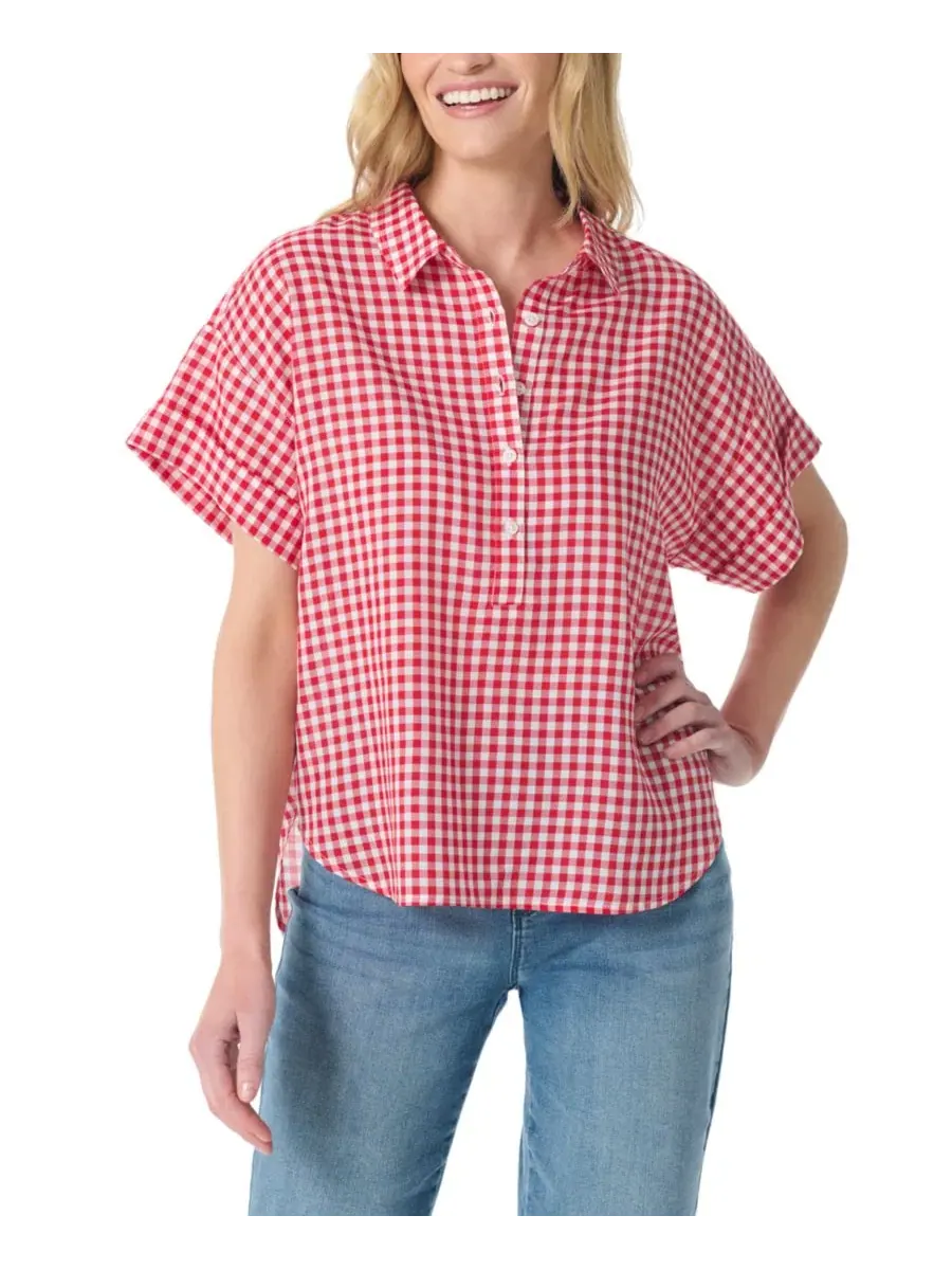 Блуза с воротником и принтом Austin Gloria Vanderbilt, Carmine Blaze Gingham — изображение 1 из 3