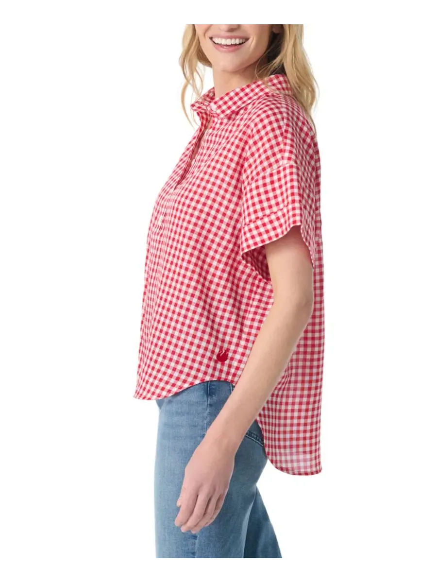Блуза с воротником и принтом Austin Gloria Vanderbilt, Carmine Blaze Gingham — изображение 2 из 3