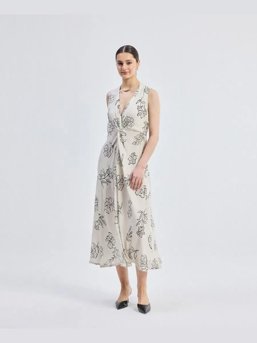 Платье макси без рукавов с запахом, с принтом, цветочное Reistor — изображение 1 из 6, белый