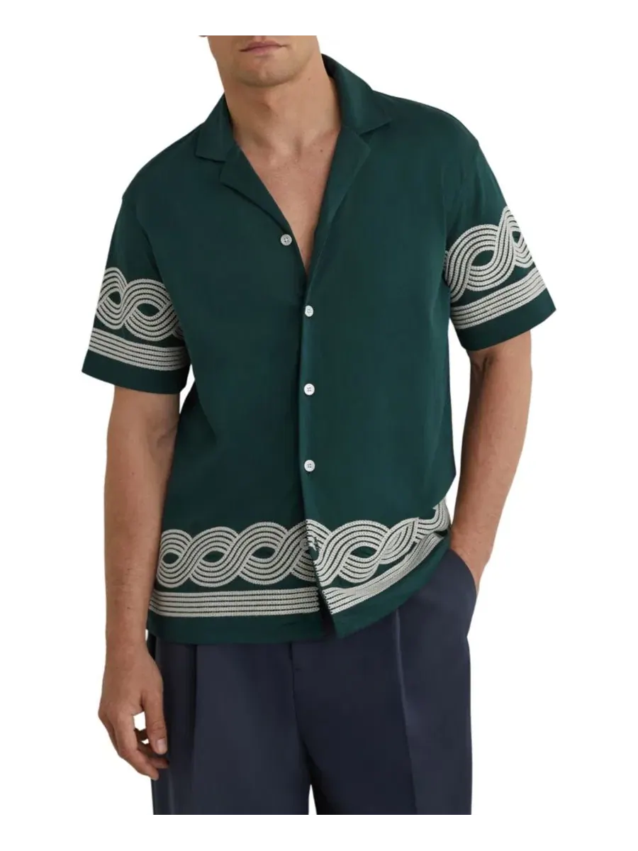 Мужская рубашка с кубинским воротником и контрастной вышивкой Arden Embroidered Cuban Shirt REISS — изображение 1 из 5