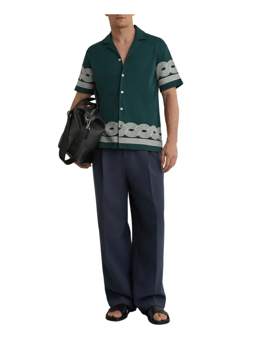 Мужская рубашка с кубинским воротником и контрастной вышивкой Arden Embroidered Cuban Shirt REISS — изображение 2 из 5
