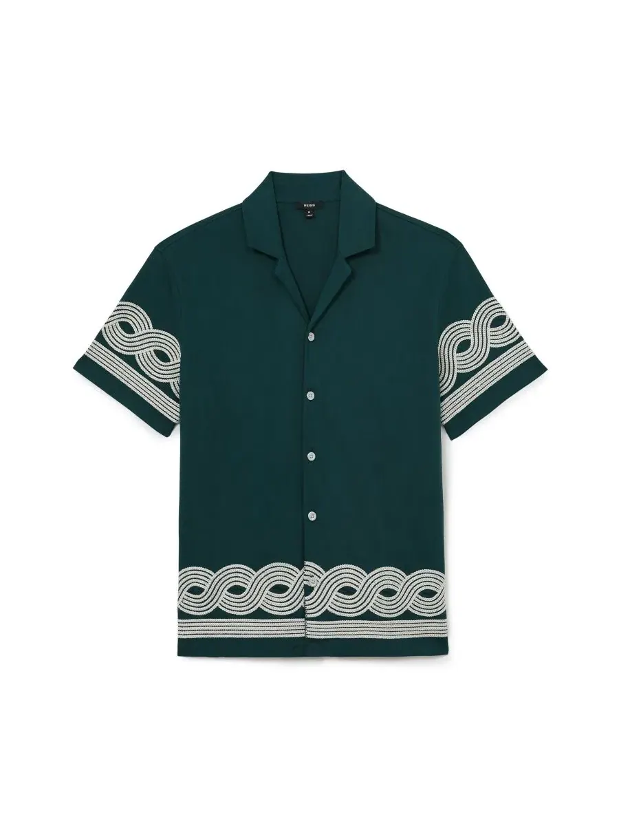 Мужская рубашка с кубинским воротником и контрастной вышивкой Arden Embroidered Cuban Shirt REISS — изображение 3 из 5