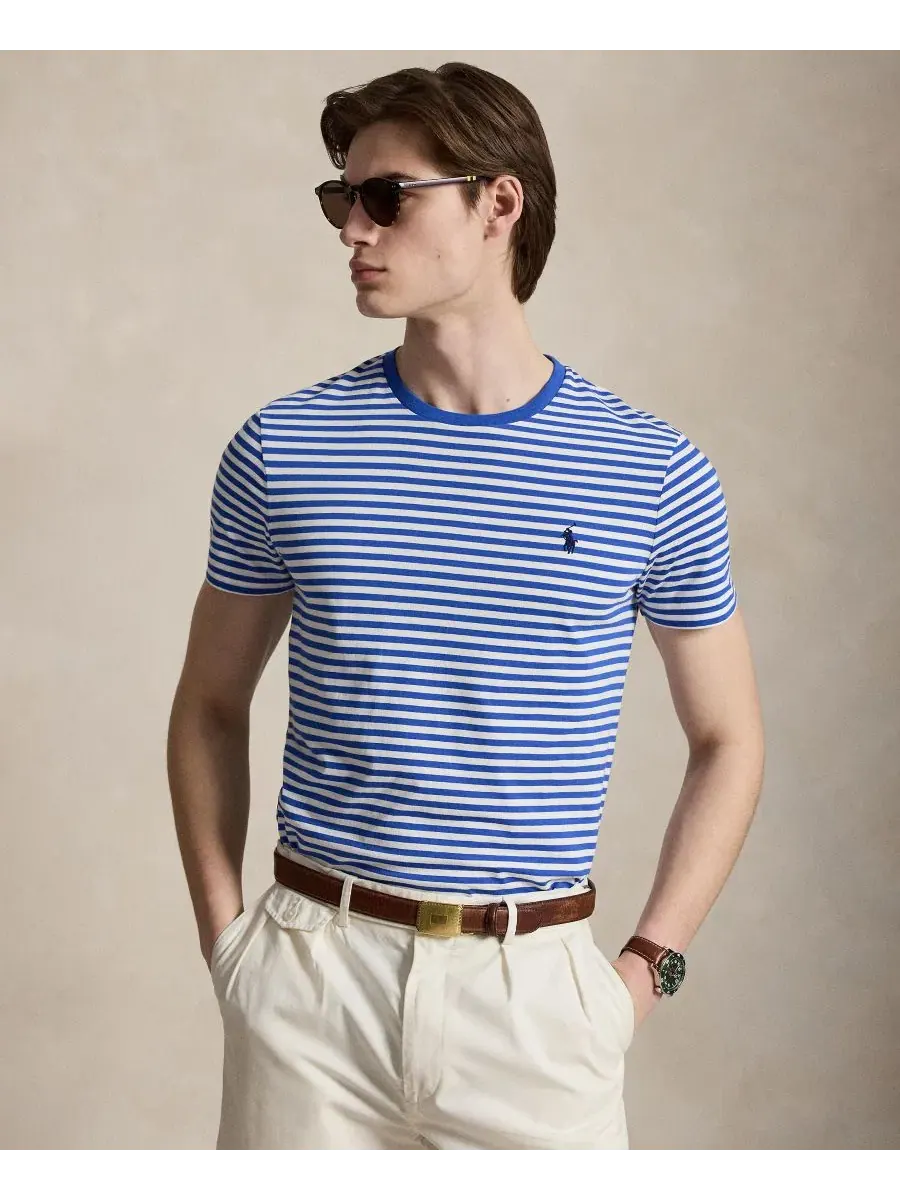 Футболка классического кроя с полоской Polo Ralph Lauren — изображение 1 из 6, синий/белый