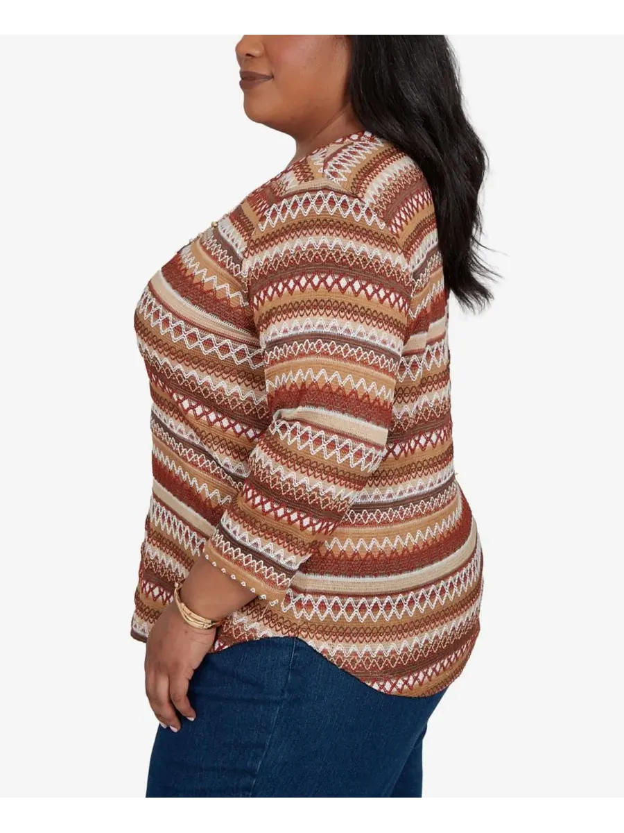 Топ с текстурными полосками и ожерельем, модель Classic Textured Stripe Knit Top with Necklace — изображение 3 из 5, бежевый