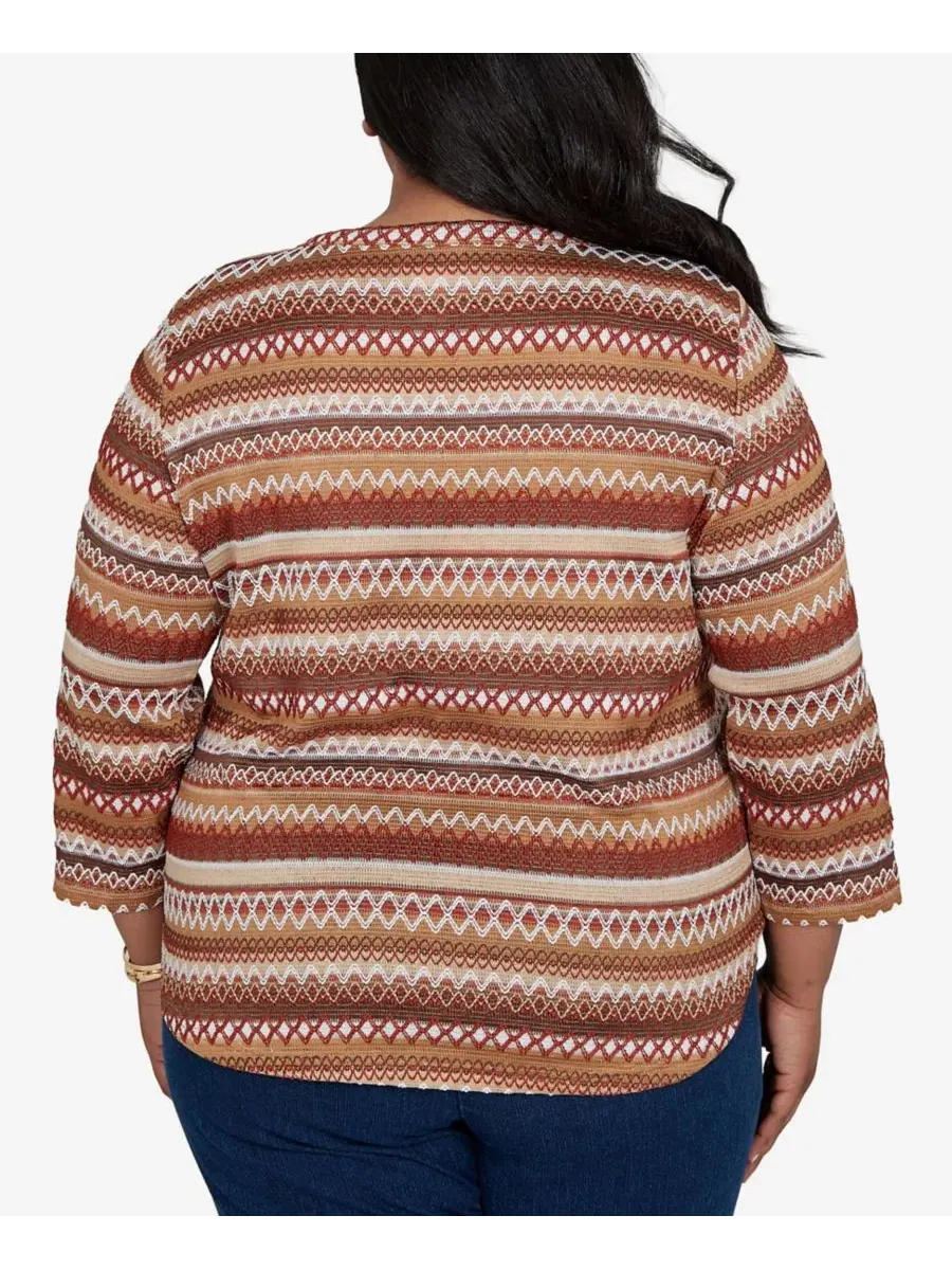 Топ с текстурными полосками и ожерельем, модель Classic Textured Stripe Knit Top with Necklace — изображение 5 из 5, бежевый