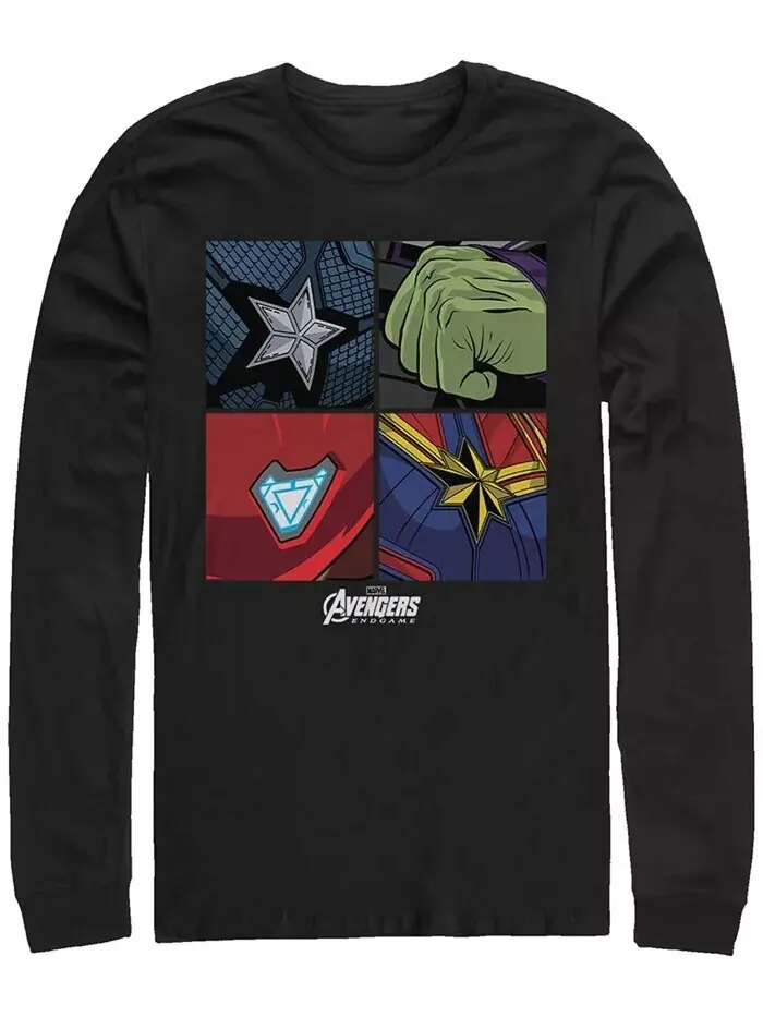 Мужская футболка Marvel Avengers Endgame Box Up Hero Logos, длинный рукав Fifth Sun — изображение 1 из 1, черный
