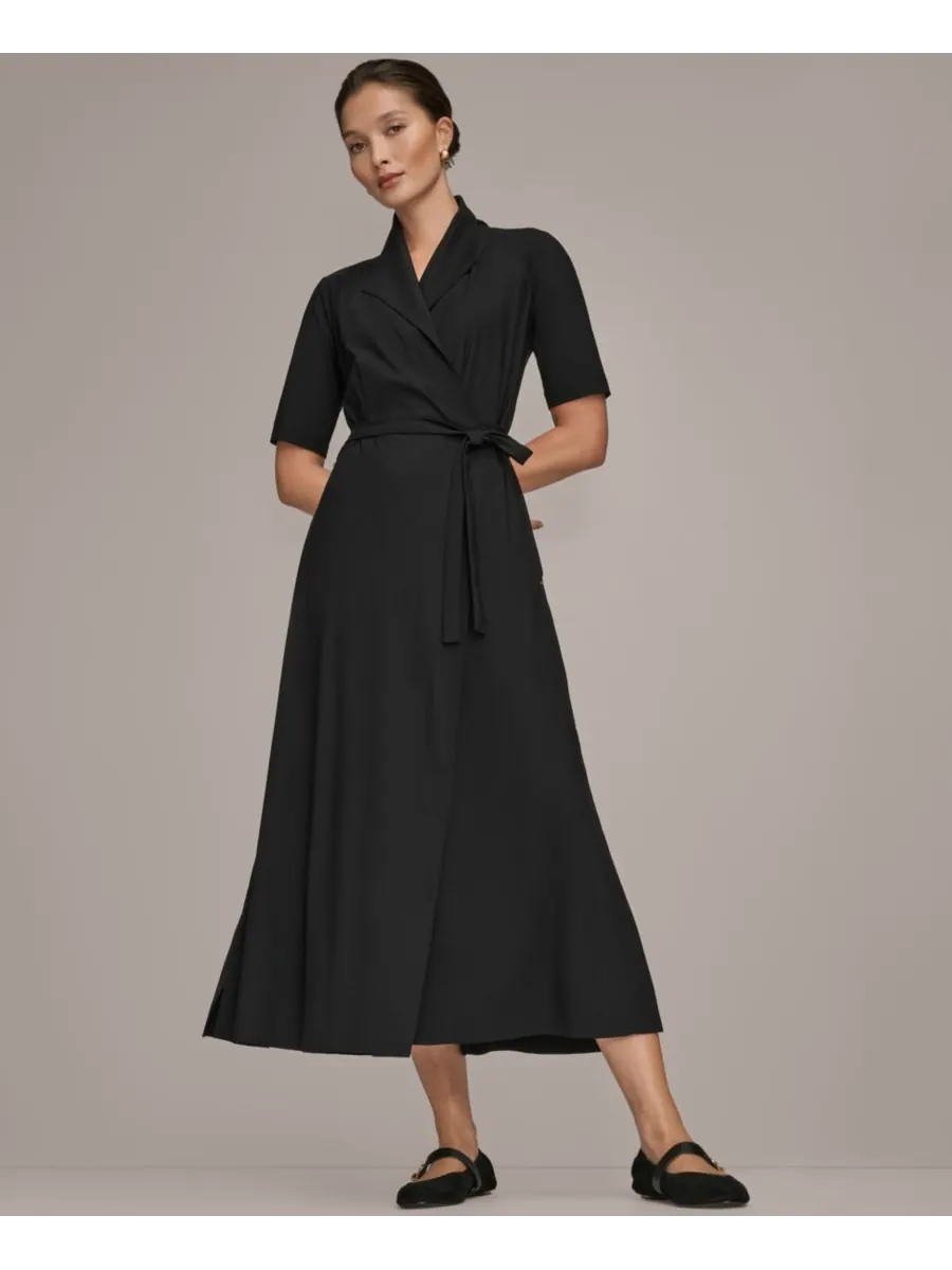 Женское платье-поло с рукавами до локтя и воротником Donna Karan Weekend — изображение 6 из 7, черный