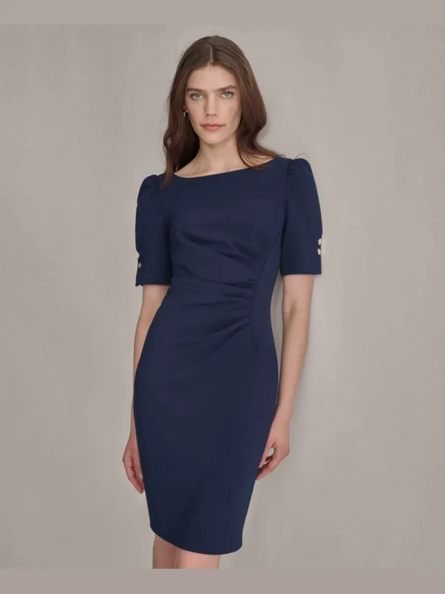 Платье-футляр с драпировкой и круглым вырезом Dkny