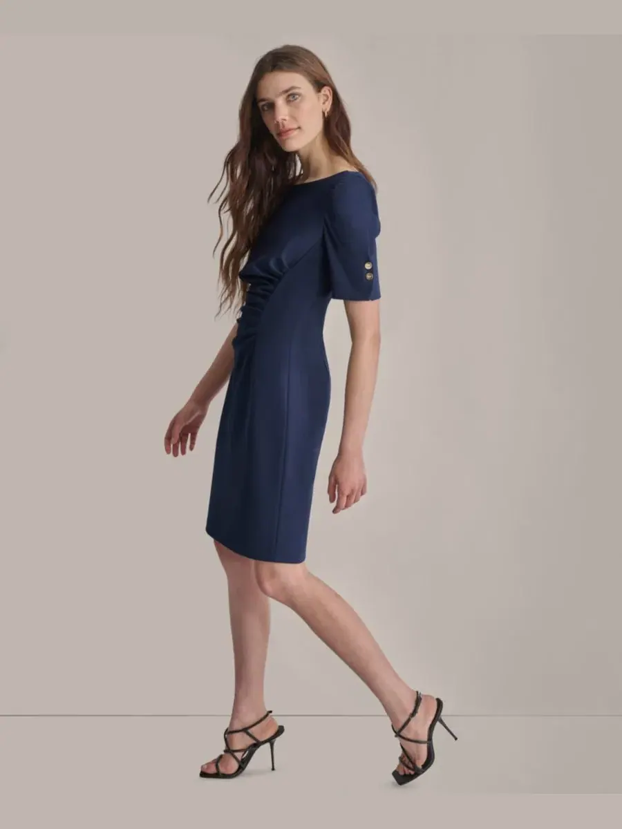 Платье-футляр с драпировкой и круглым вырезом Dkny — изображение 3 из 6, синий