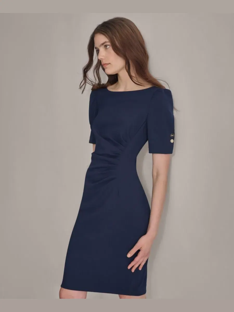 Платье-футляр с драпировкой и круглым вырезом Dkny — изображение 4 из 6, синий