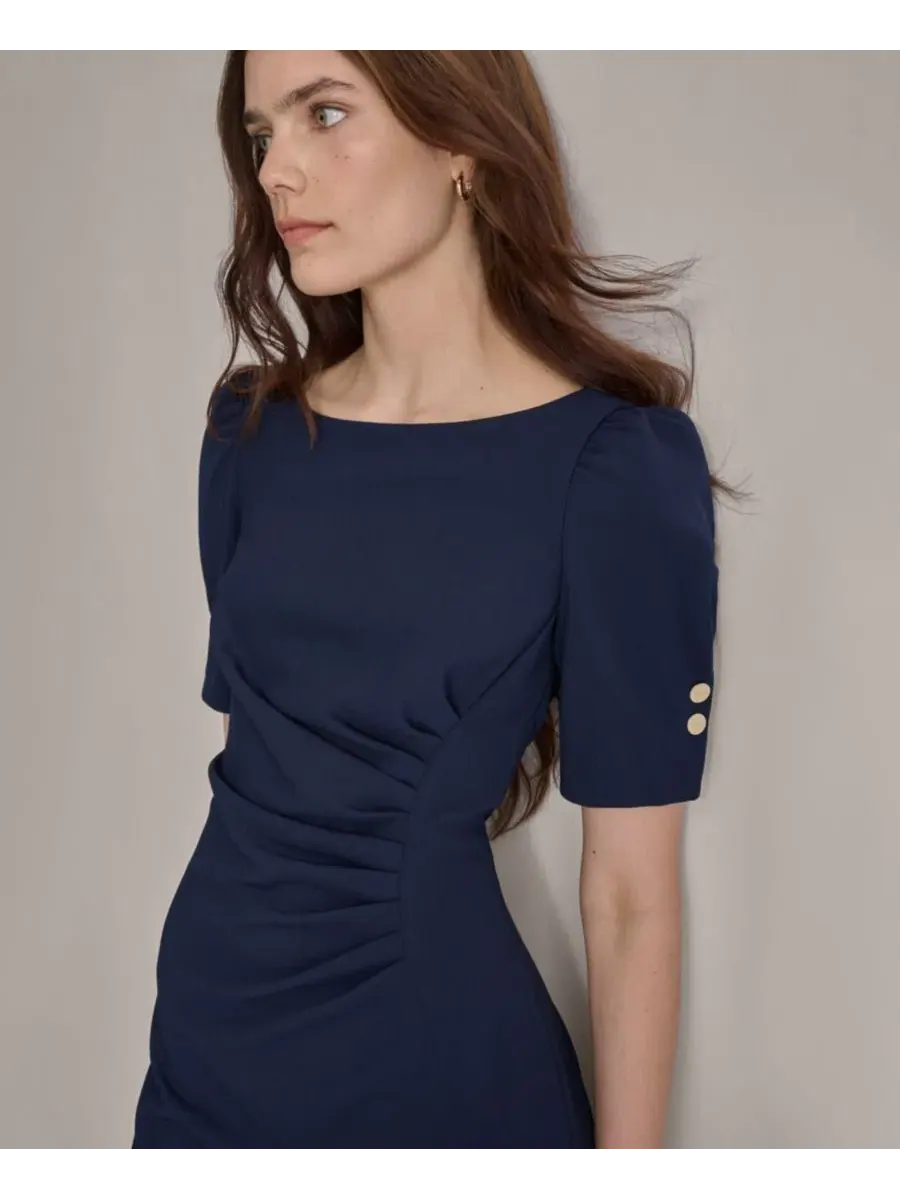 Платье-футляр с драпировкой и круглым вырезом Dkny — изображение 5 из 6, синий