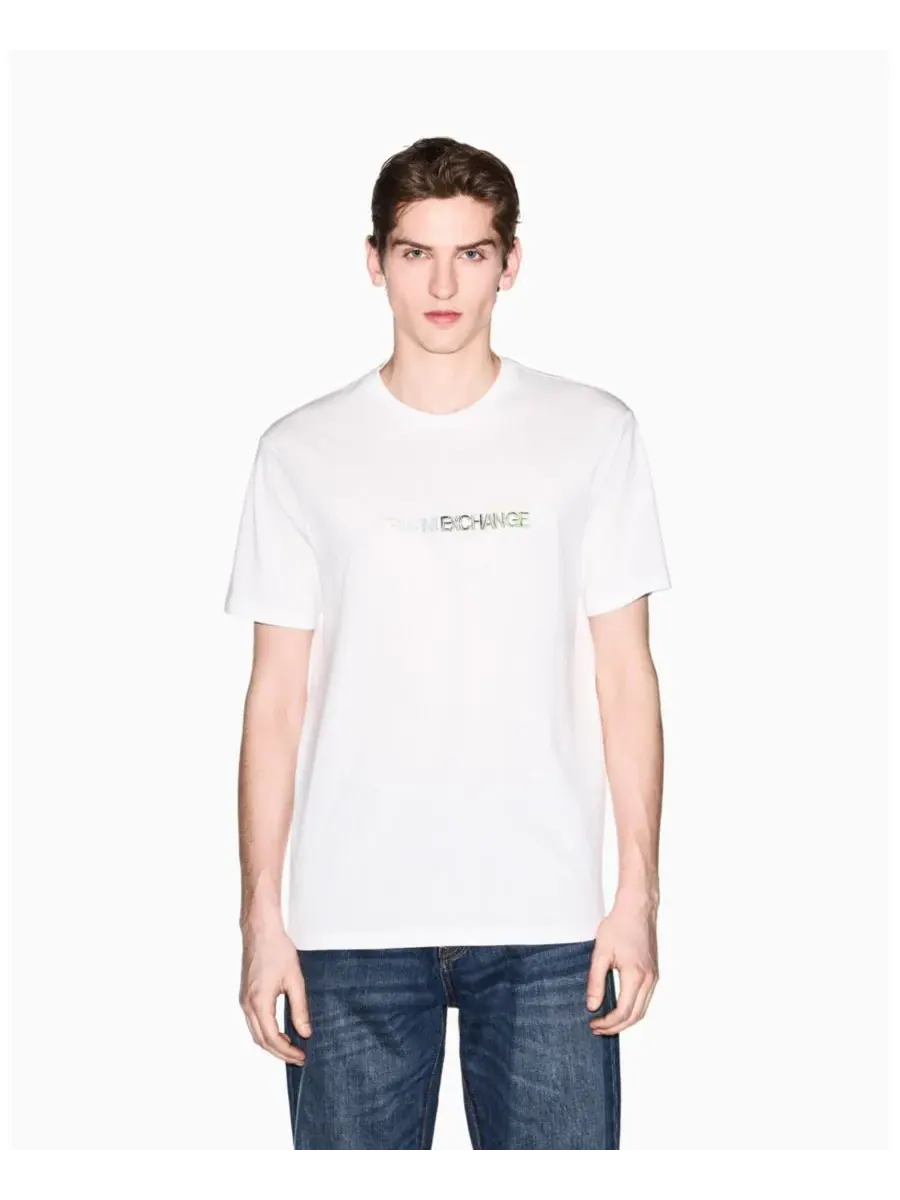 Мужская футболка с коротким рукавом и радужным логотипом A|X Armani Exchange — изображение 1 из 5, белый